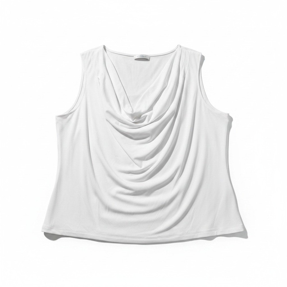 Calvin Klein 2X White Womens Cowl Neck Sleeveless Top Casual Minimalist